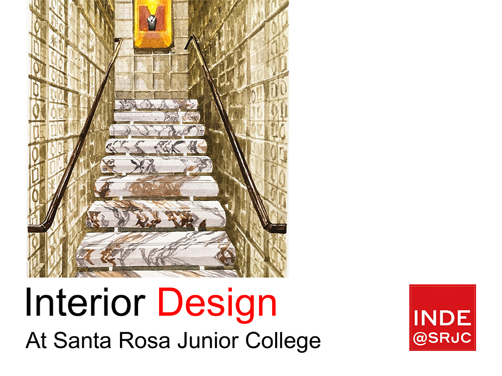 Image of Illustration of a stair way and Interior Design Program Logo