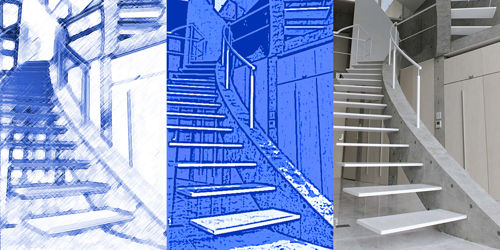 Image of a stair way at different stages of design